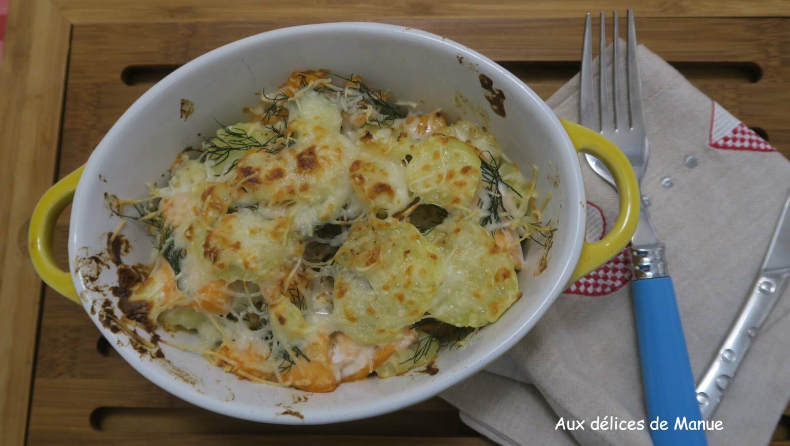 Gratin de pommes de terre au saumon et truite fumée