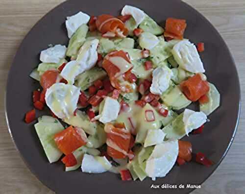 Salade de concombre et poivron à la truite fumée et mozzarella