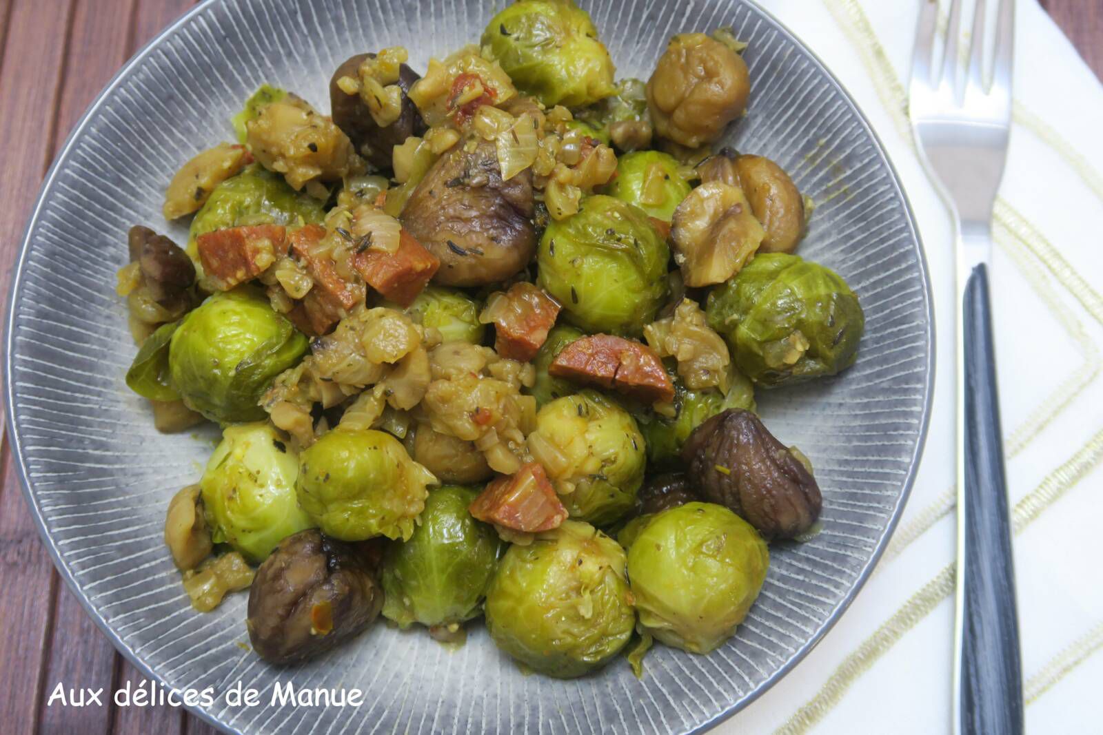 Choux de Bruxelles et châtaignes au chorizo, au Cookéo ou pas