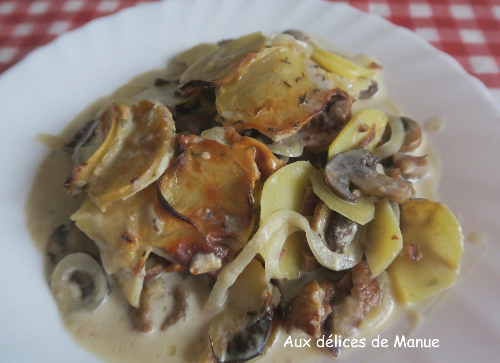 Gratin de pommes de terre aux châtaignes et champignons