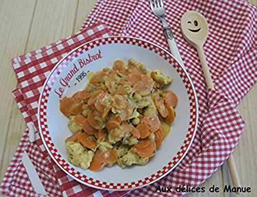Poulet aux carottes et pois chiches, la crème et curry -light