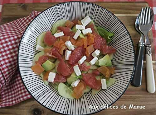 Salade fraicheur d'avocat, concombre et truite fumée au pamplemousse 