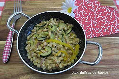 Gratin d'haricots blancs à la courgette et poivron à la  cancoillotte 