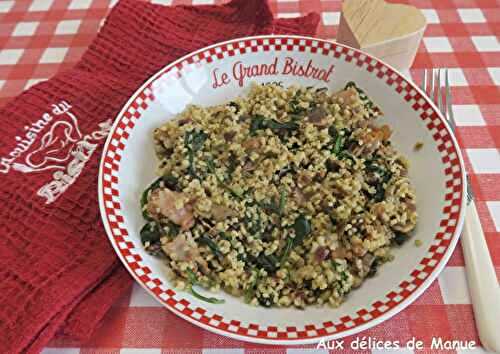 Boulgour aux épinards, champignons et bacon, à la crème -light
