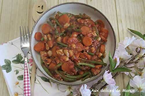 Haricots blancs et verts aux carottes et dinde, à la sauce tomate aux épices cajun -light