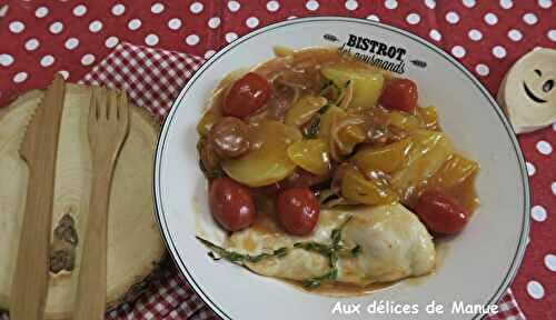 Marmite de poulet au poivron et pommes de terre au chorizo 