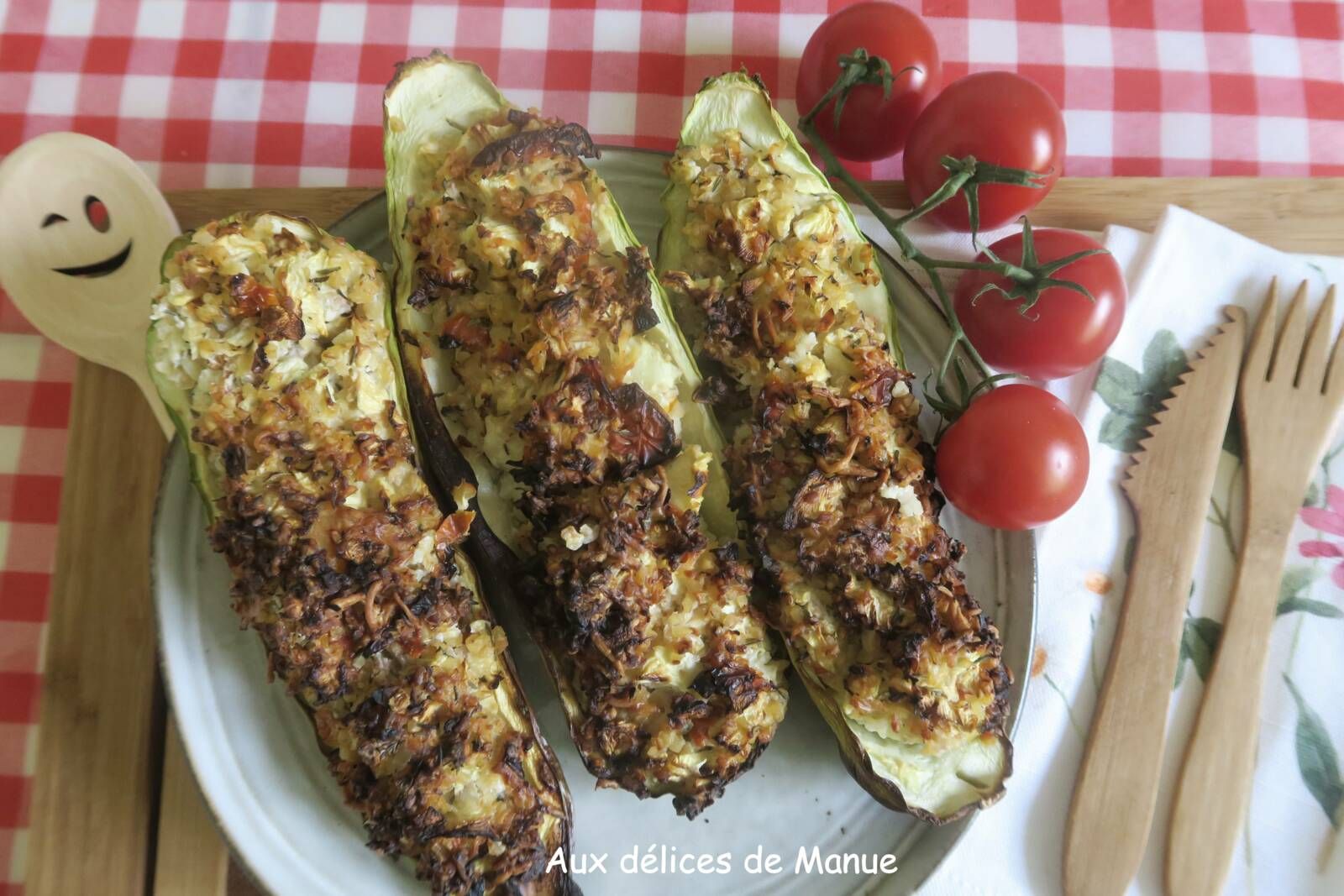 Courgettes blanches farcies au boulgour, tomates séchées et chèvre frais à l'Extra Fryer ou au four