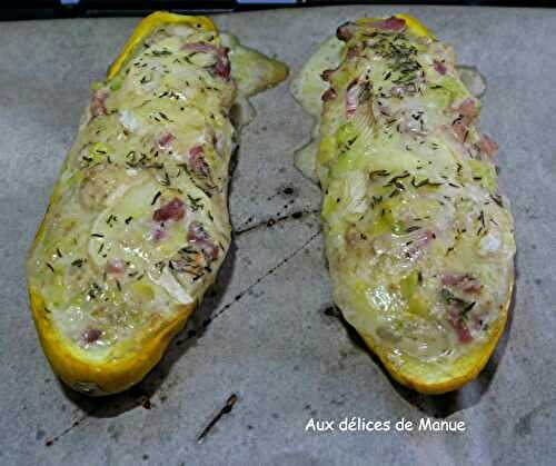 Courgette jaune farcie au Reblochon et poitrine fumée, au grill plancha