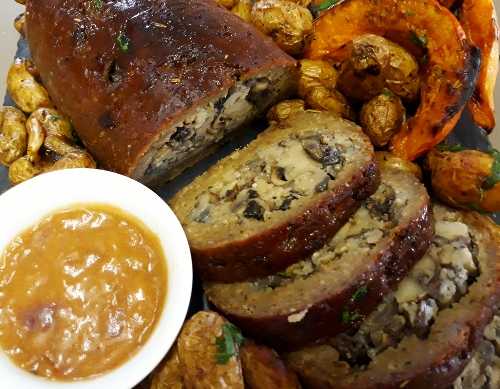 Rôti de seitan, farce aux champignons