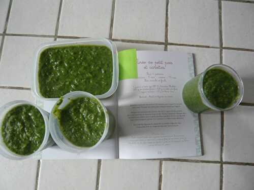 Purée de petits pois et fanes de carottes