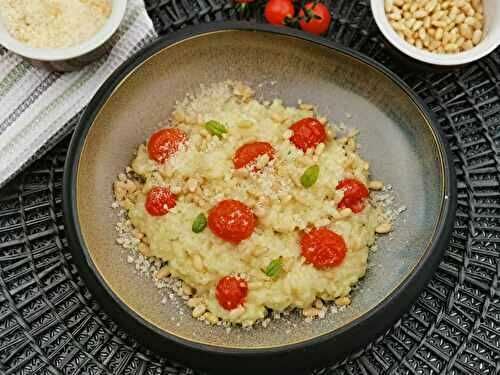 Risotto pesto, tomates cerises rôties - Bienvenue au bal des saveurs