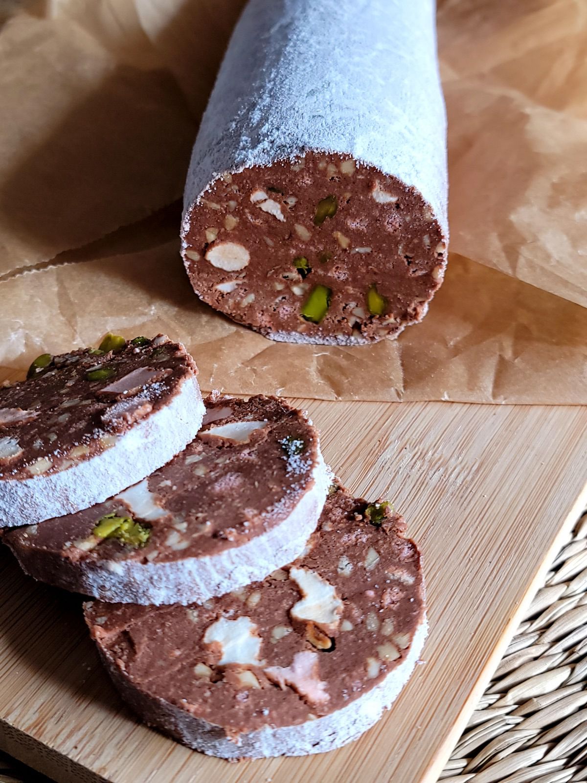 Saucisson au chocolat pistache et noisette au Thermomix 