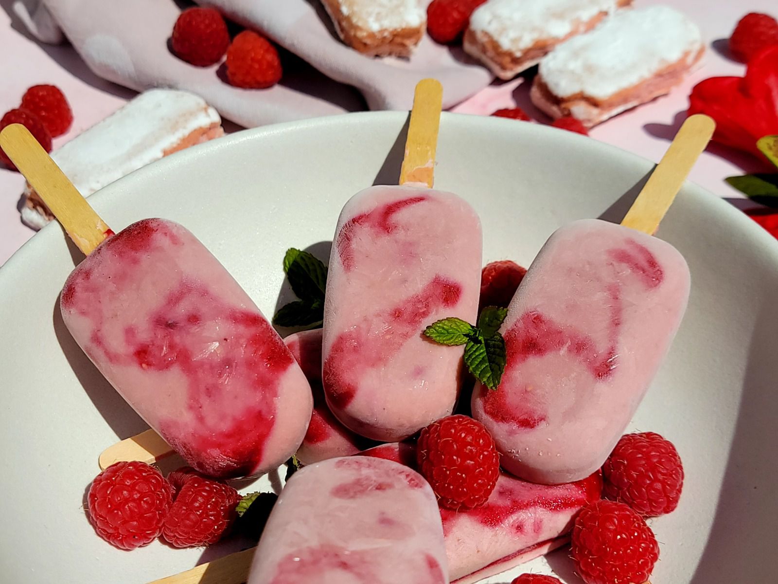 Glace ricotta aux biscuits roses Framboise