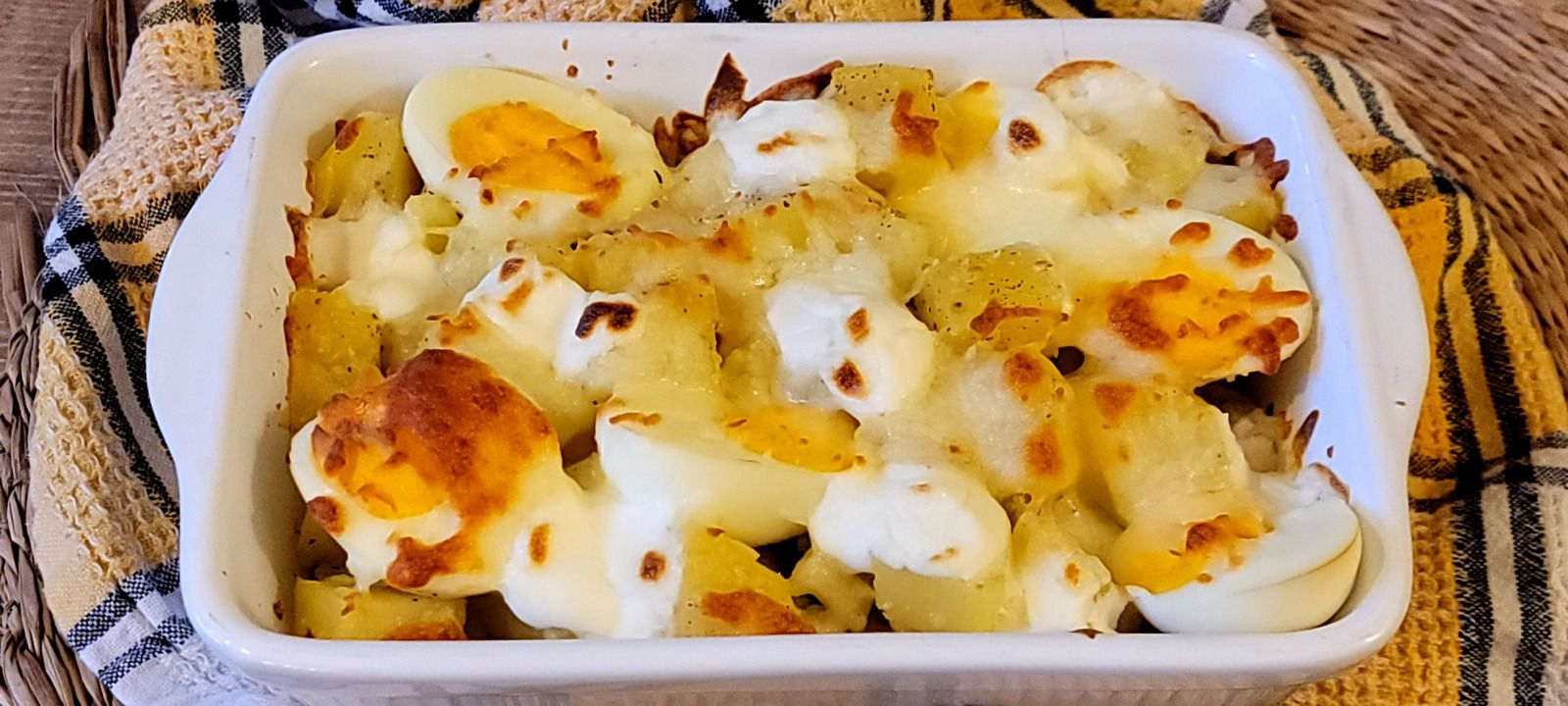 Gratin pommes de terre, chou fleur et œuf dur 