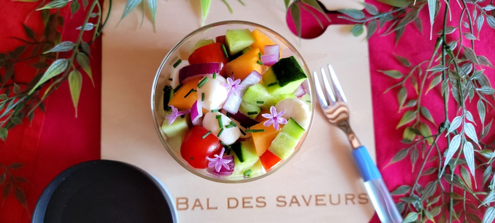 Concombre, tomate, melon et mozzarella