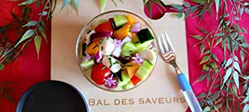 Concombre, tomate, melon et mozzarella