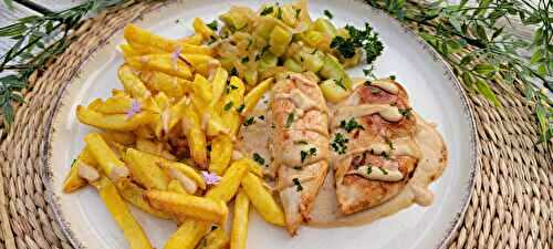 Poulet, courgettes, frites