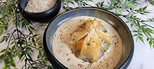 Aumônière de saumon, poireau et bacon sauce crème à l'échalote et vin blanc 