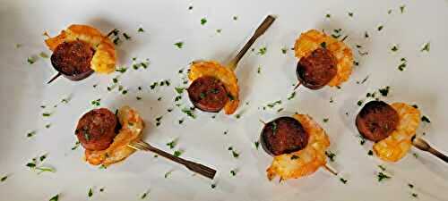 Brochettes de crevettes et chorizo 