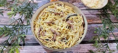 Spaghettis à la crème de champignons