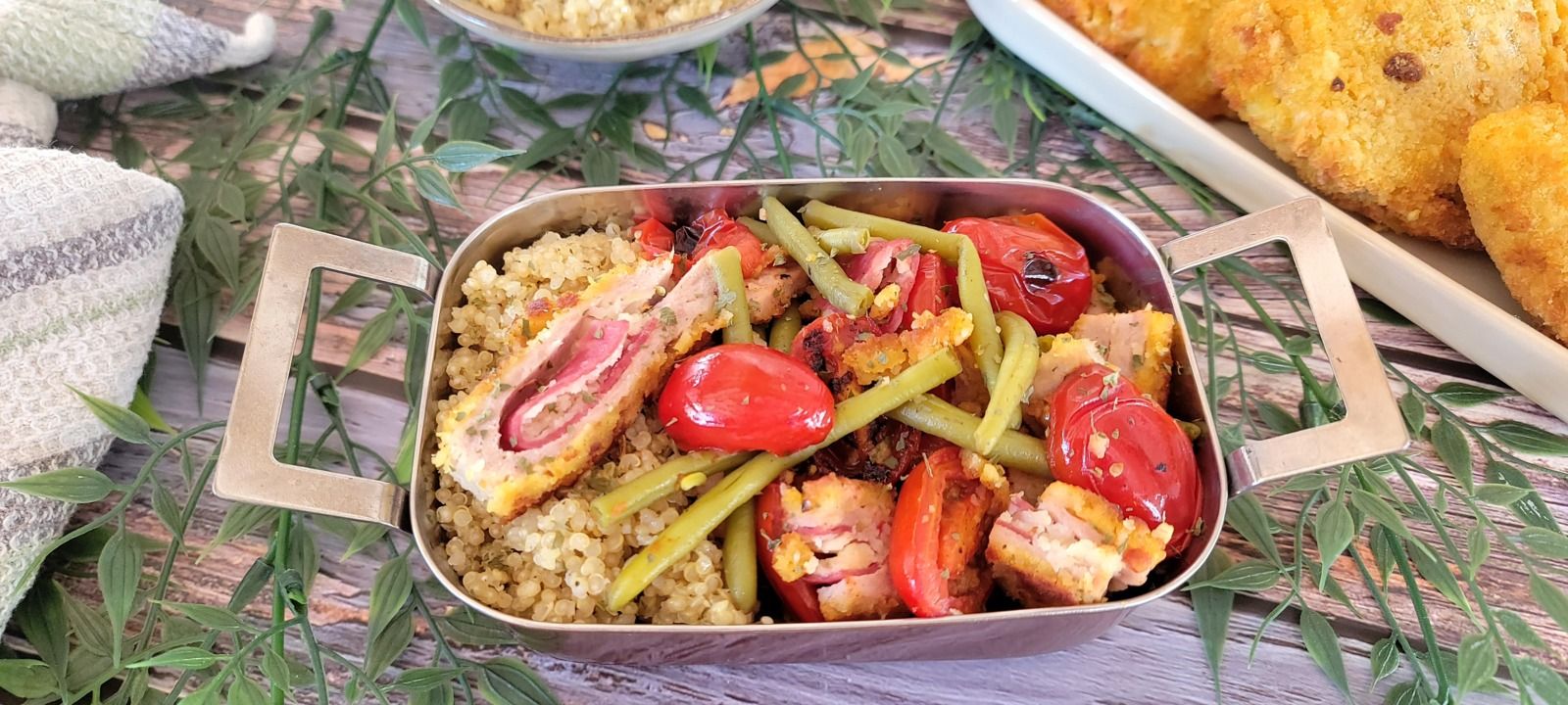 Cassolette de boulgour, cordon bleu et légumes