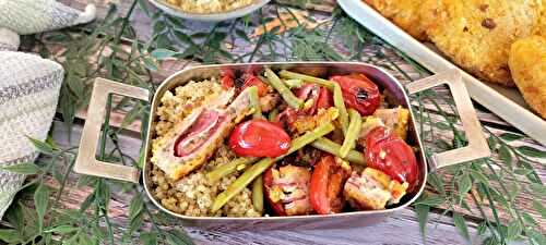 Cassolette de boulgour, cordon bleu et légumes