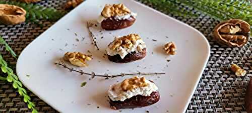 Dattes farcies au fromage frais et aux noix