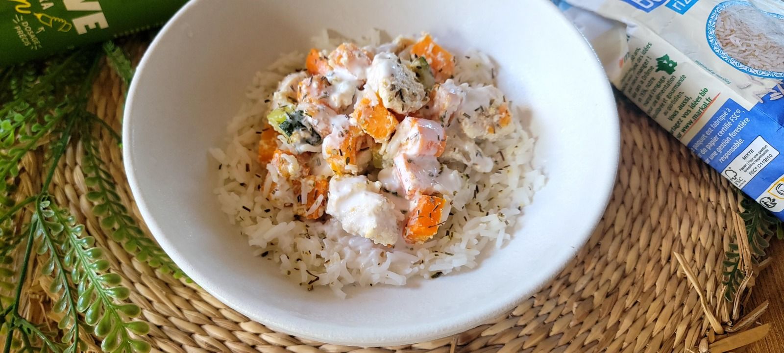 Curry doux de poulet au lait de coco et riz basmati