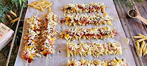 Recette originale de brochettes de penne façon pizza