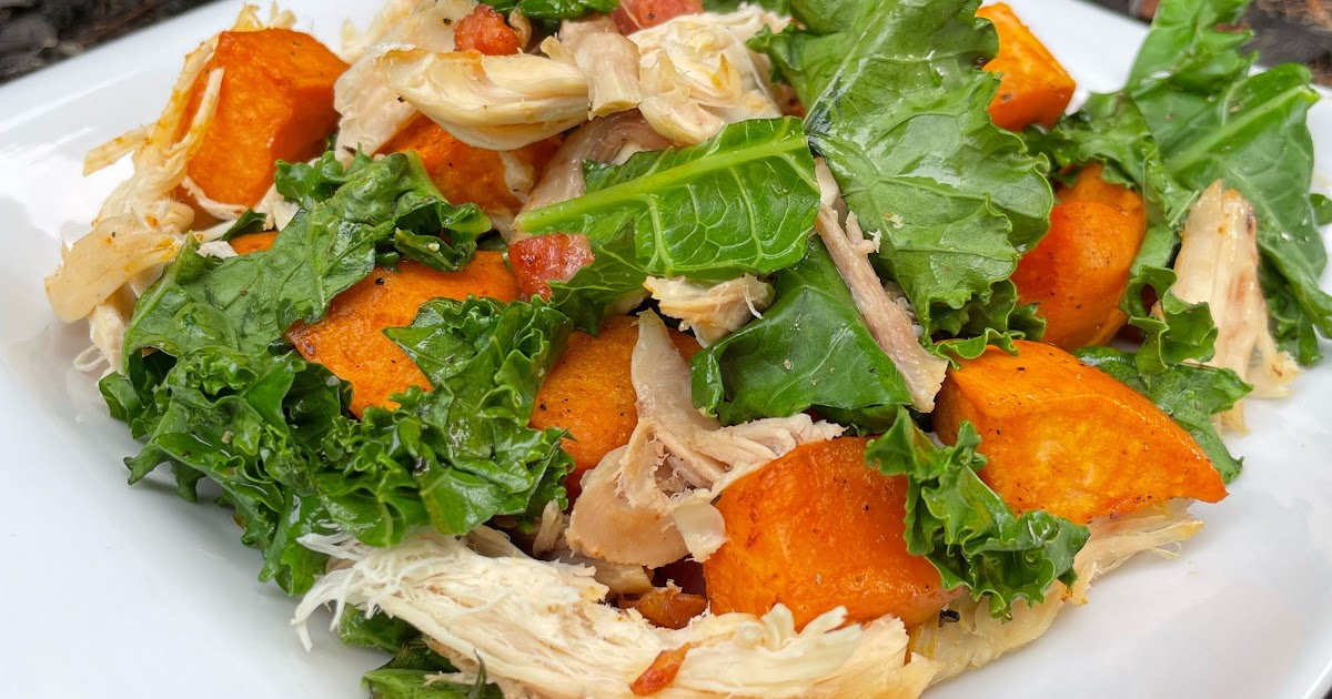 Salade tiède de patates douces, kale et poulet