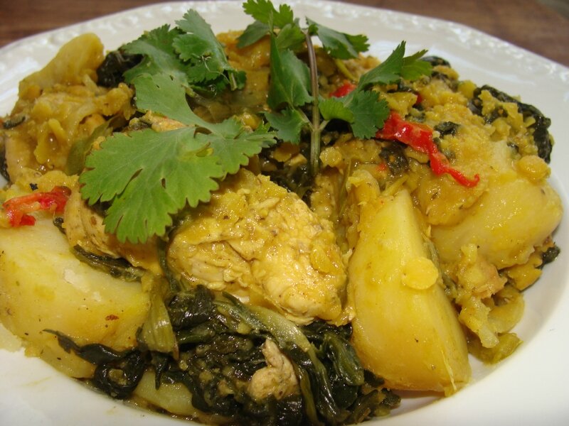 CURRY DE POULET AUX EPINARDS ET AUX LENTILLES