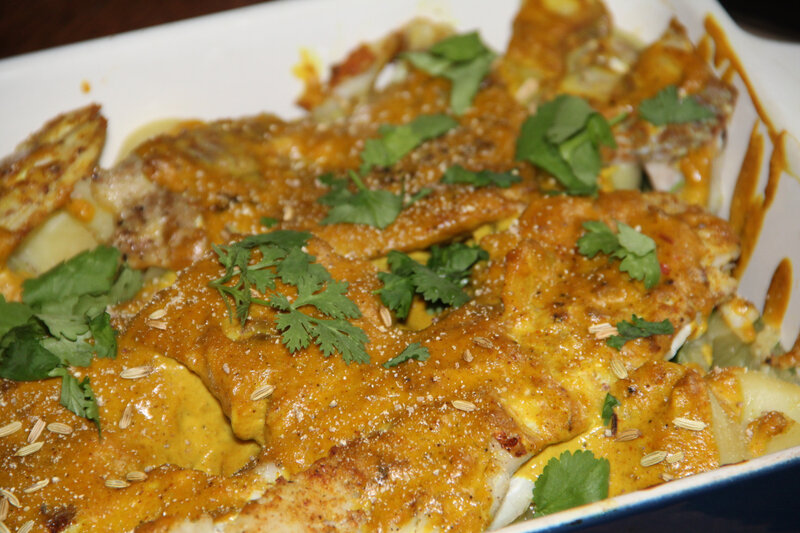 FILET DE LIEU NOIR AU CURRY JAUNE, LAIT DE COCO ET LEGUMES