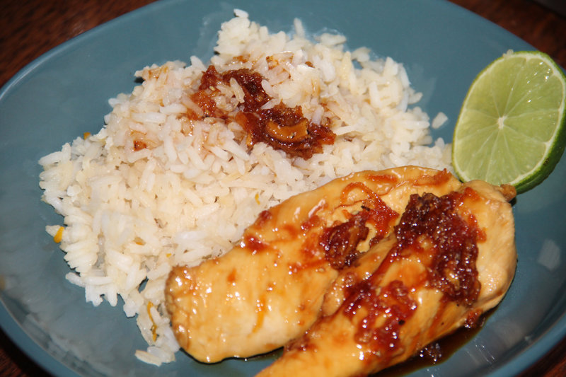 FILETS DE POULET CARAMELISES AUX AGRUMES ET AU GINGEMBRE