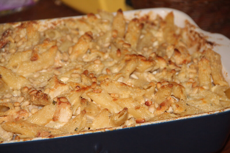 GRATIN DE PENNE A L'AIL, AU POULET ET AU BOURSIN