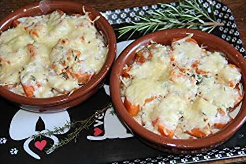 GRATINS INDIVIDUELS DE PATATES DOUCES A L'AIL, AUX HERBES ET AU GINGEMBRE