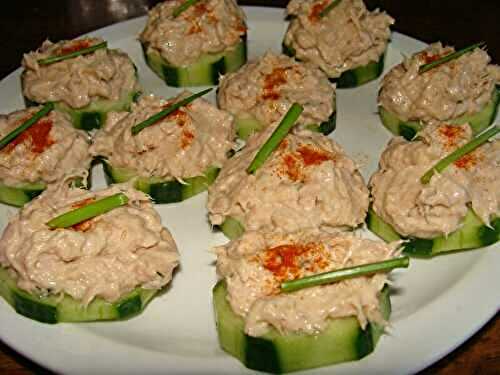 RILLETTES DE THON SUR CANAPE DE CONCOMBRE