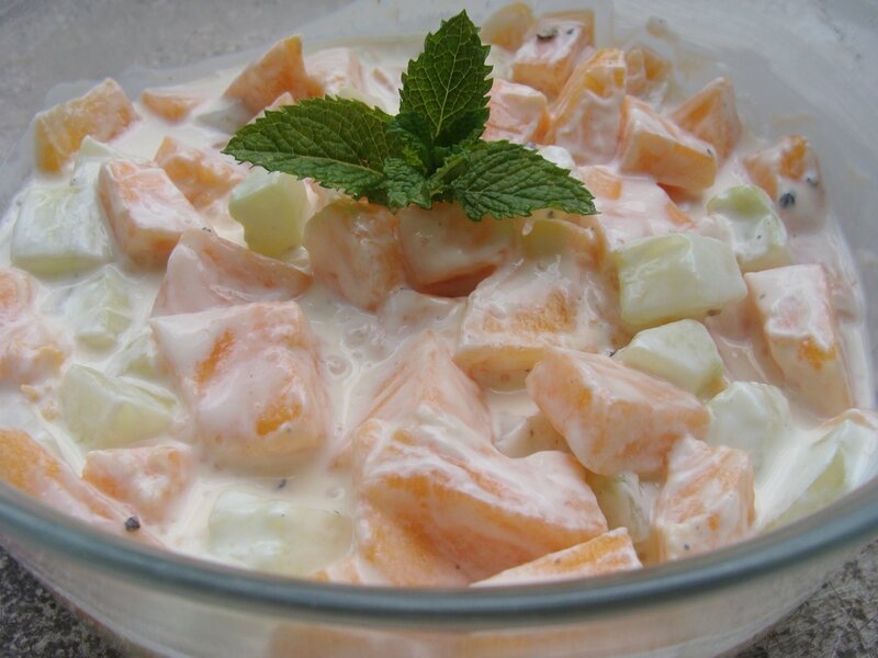 SALADE DE MELON CHARENTAIS, CONCOMBRE ET YAOURT