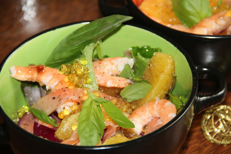 SALADE FOLLE AU SAUMON ET AUX CREVETTES