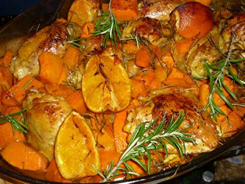 CUISSES DE POULET ROTI AUX ORANGES, BUTTERNUT ET ROMARIN