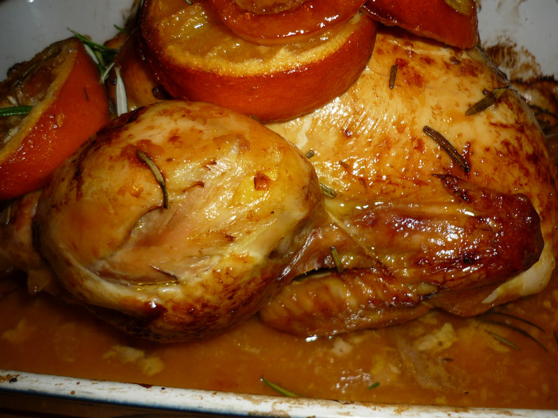 POULET ROTI AUX ORANGES SANGUINES ET AU ROMARIN