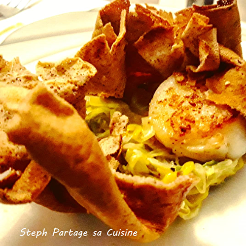 Galettes de St Jacques à la fondue de poireaux