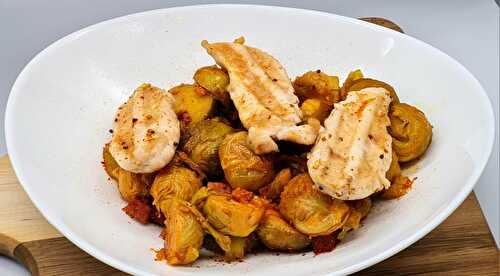 Aiguillettes de Poulet et Choux de Bruxelles au Chorizo