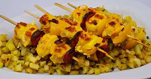 Brochettes de Poulet Pommes de Terre Sautées