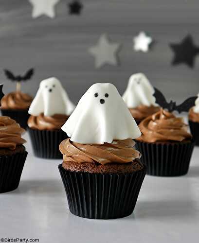 Fêtes | Party Printables: Cupcakes d'Halloween au Chocolat et Fantômes en Pate à Sucre