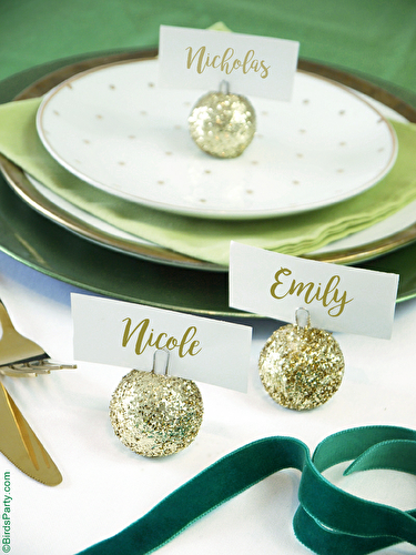 Fêtes | Party Printables: DIY Marques-Places Boules de Noël en Paillettes