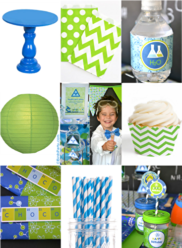 Fêtes | Party Printables: Idées Anniversaire Bleu et Vert Thème Scientifique Fou