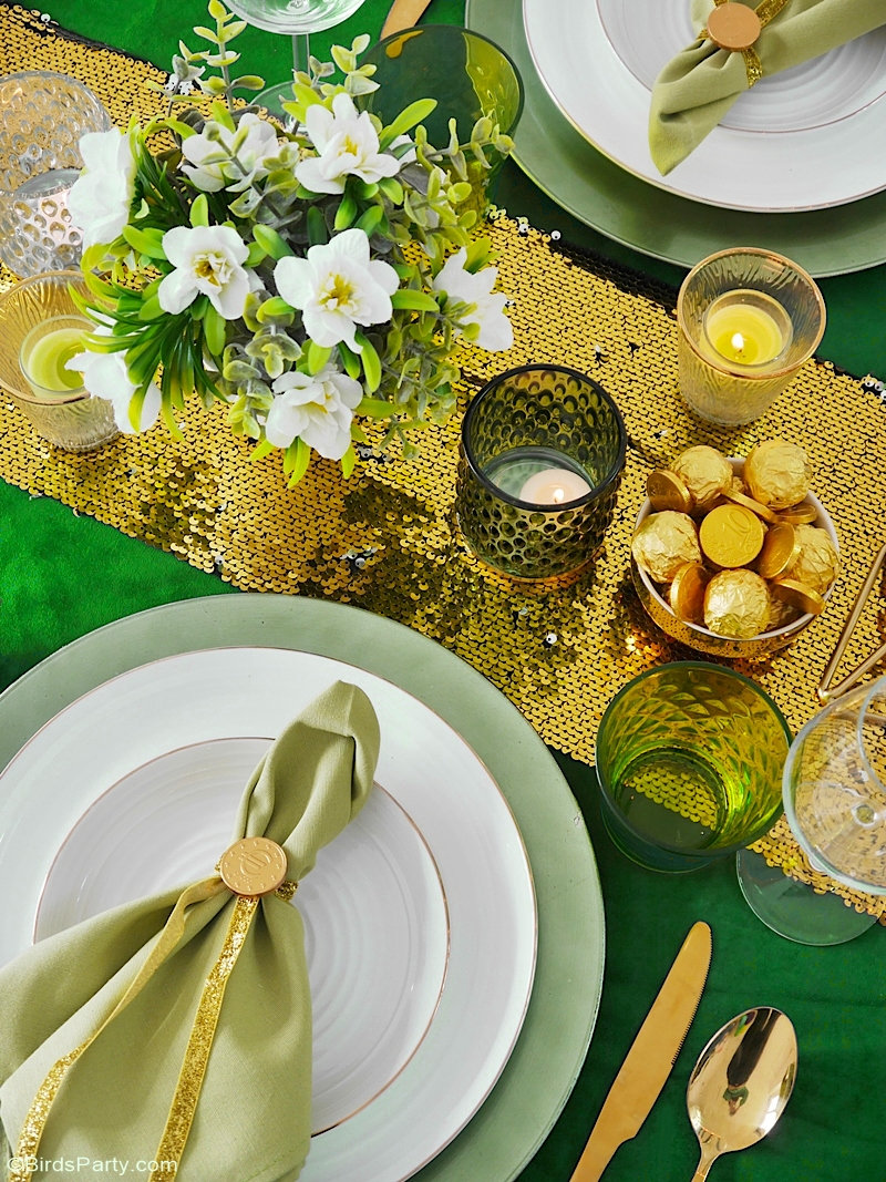 Décor de Table Vert et Doré Pour la Saint Patrick 