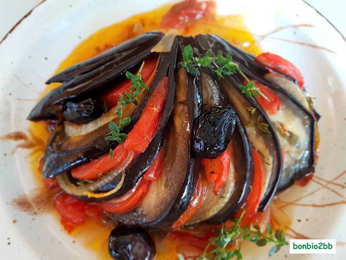 Aubergines en éventail - Bon, Bio, la tambouille des Chabrouille