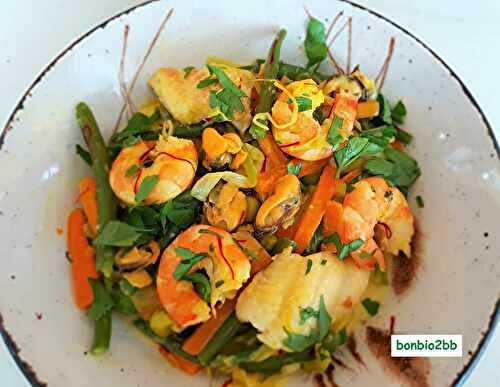 Fricassée de fruits de mer, sole et petits légumes - Bon, Bio, la tambouille des Chabrouille