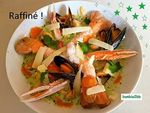 Nage de langoustines aux artichauts, copeaux de brebis, jus de coriandre - Bon, Bio, la tambouille des Chabrouille